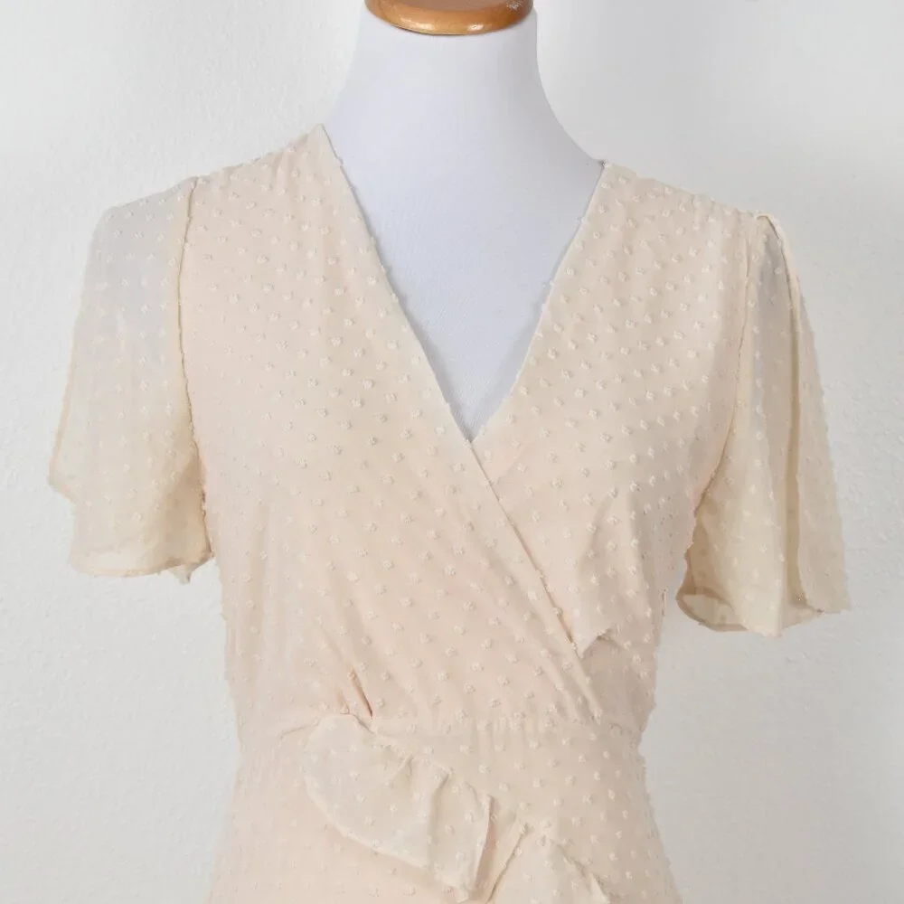 Lulu's Next to You Cream Swiss Dot Ruffled Midi Dress - S - Picture 2 of 10